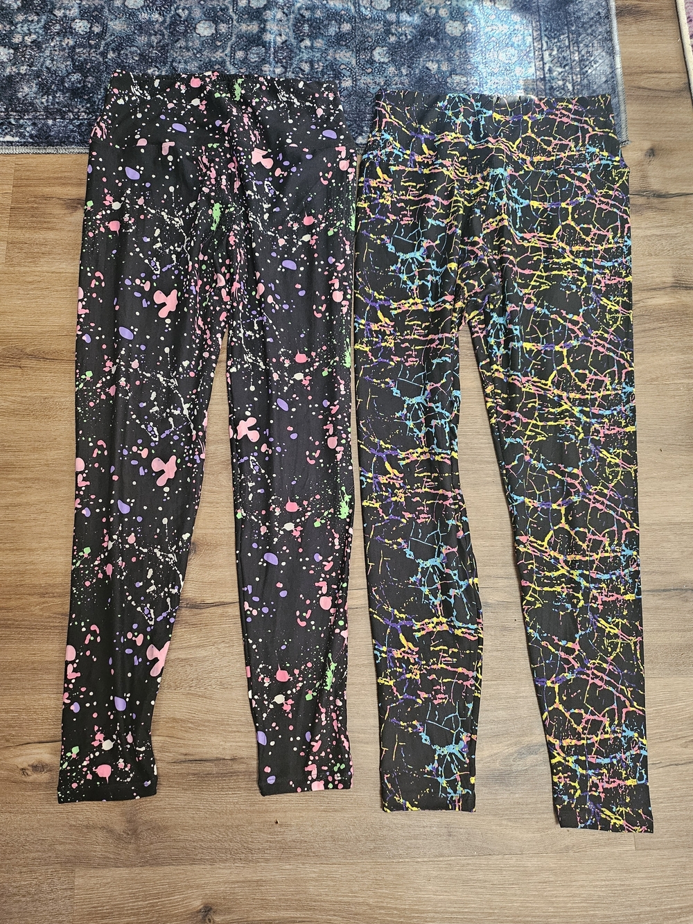 Womens Black Paint-Splash Leggings - Bright Multicolor 2 Pairs For One Price